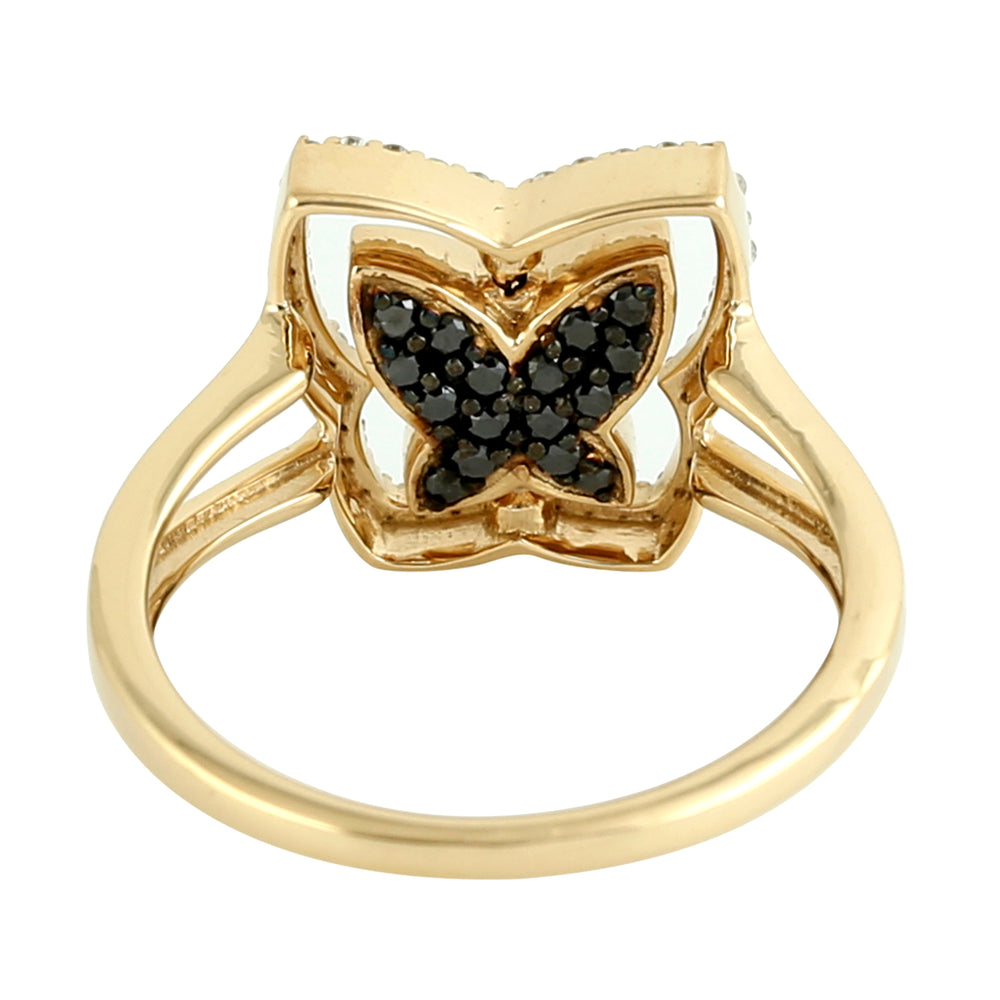 18K Yellow Gold Pave Blue Sapphire & Black White Diamond Butterfly Twisted Ring