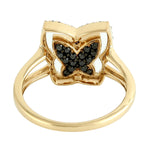 18K Yellow Gold Pave Blue Sapphire & Black White Diamond Butterfly Twisted Ring