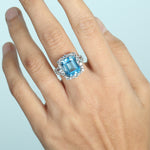 Octagon Cut Blue Topaz Baguette Aquamarine Pave Diamond Cocktail Ring In White Gold