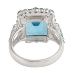 Octagon Cut Blue Topaz Baguette Aquamarine Pave Diamond Cocktail Ring In White Gold