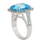 Octagon Cut Blue Topaz Baguette Aquamarine Pave Diamond Cocktail Ring In White Gold