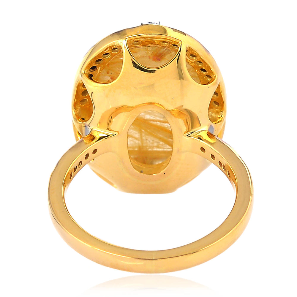 Yellow Gold Oval Quartz Rutile Prong Diamond Designer Ring Gift For Women's