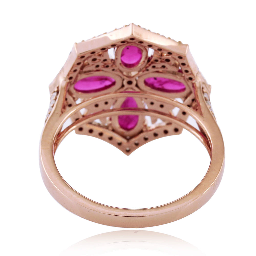 Red Slice Ruby July Birthstone Pave Diamond Antique Ring Made In 18K Rose Gold