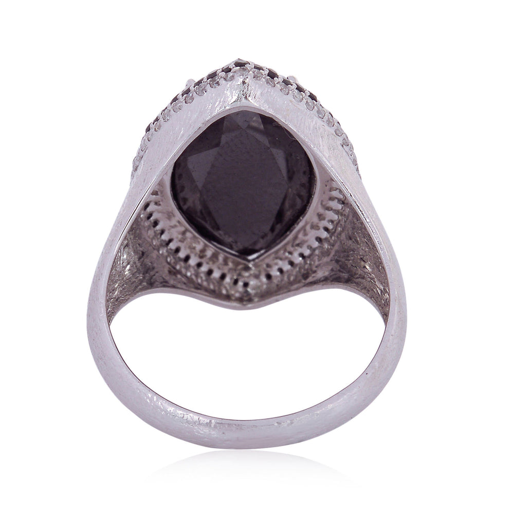 18K White Gold Marquise Cut Black & White Diamond Cocktail Ring For Her