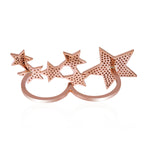 18K Rose Gold Pave Natural Diamond Star Design Two Finger Ring For Women's