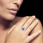 18K White Gold Slice Blue Sapphire Prong Diamond Wedding Ring For Her