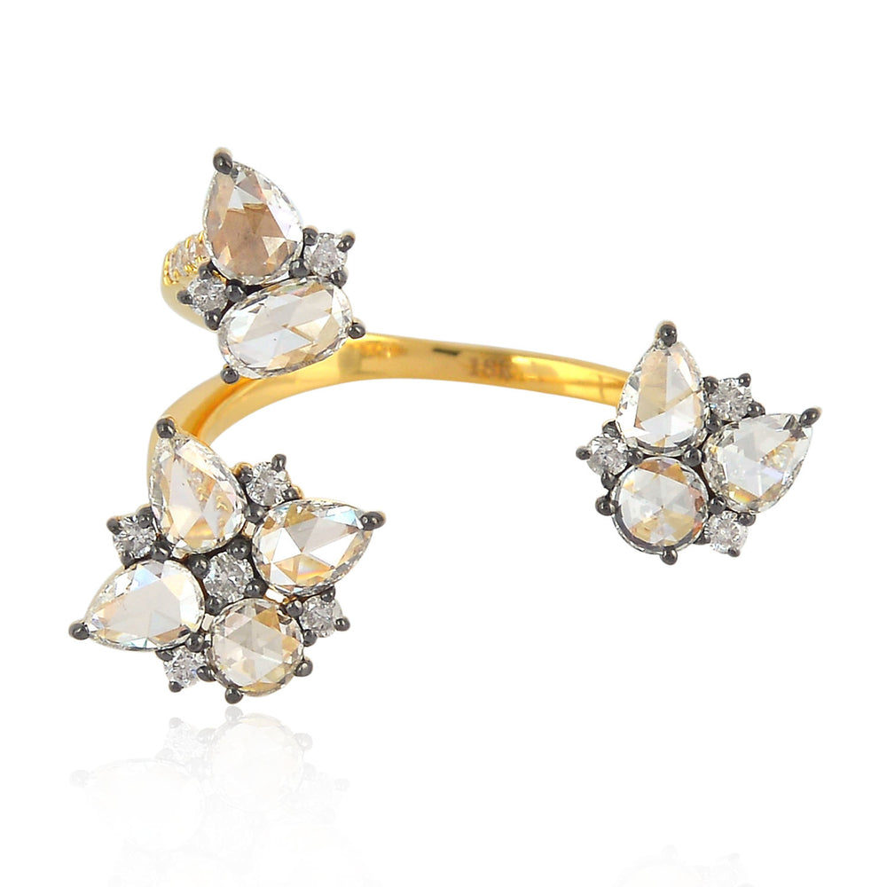 18K Yellow Gold Prong Natural Rose Cut Diamond Between The Finger Rings Jewelry