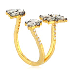 18K Yellow Gold Prong Natural Rose Cut Diamond Between The Finger Rings Jewelry