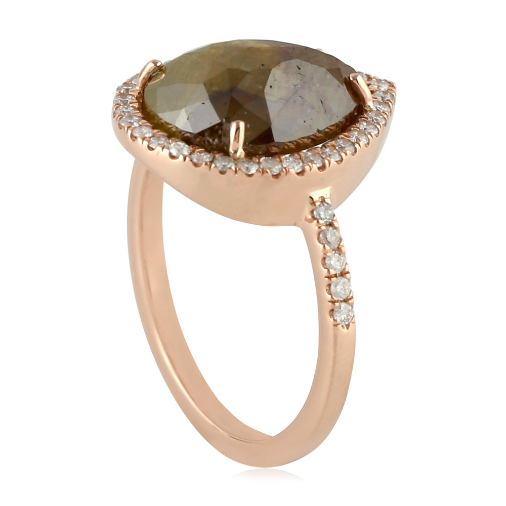 Natural Pear Cut Ice Diamond Cocktail Ring Solid 18K Rose Gold Gift For Her