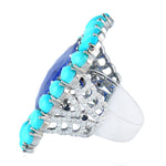 18K White Gold Baguette Tanzanite Pear Turquoise Prong Diamond Solitaire Ring Birthstone Gifts