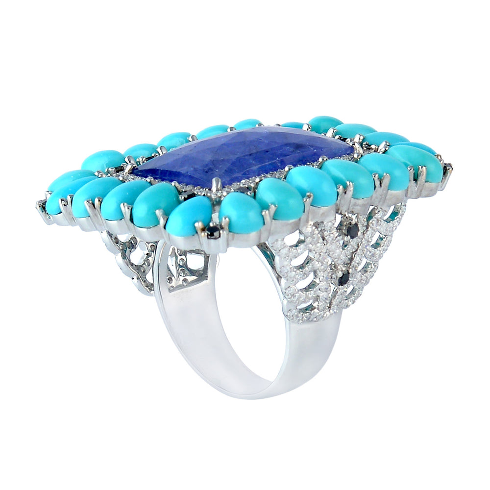 18K White Gold Baguette Tanzanite Pear Turquoise Prong Diamond Solitaire Ring Birthstone Gifts