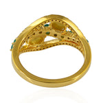 Oval Cut Ice Diamond Round Emerald Fashion Ring Made In 18K Yellow Gold For Her