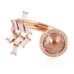 Natural Round Ice Baguette Diamond Between The Finger Ringer Ring Rose Gold For Her