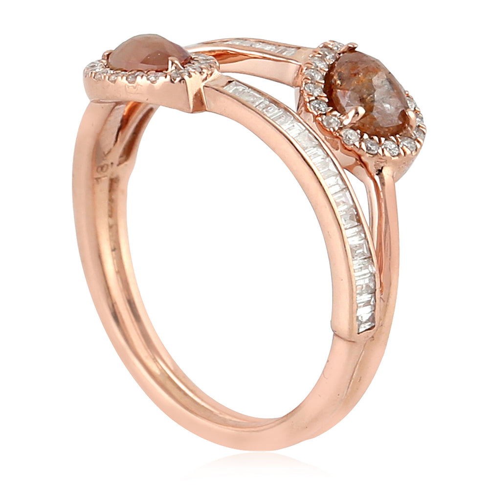 Tapper Baguette Diamond Channel Set Pear Ice Diamond Bypass Design Ring 18K Rose Gold