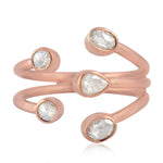 Natural Rose Cut Diamond Bezel Set Designer Between The Finger Ring 18k Rose Gold