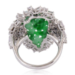 Carved Jade Baguette Sapphire Pave Diamond Designer Ring in 18k White Gold