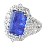 Cushion Tanzanite Uncut & Rose Diamond Wedding Ring In 18k White Gold