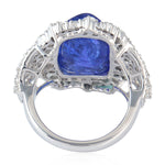 Cushion Tanzanite Uncut & Rose Diamond Wedding Ring In 18k White Gold