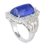 Cushion Tanzanite Uncut & Rose Diamond Wedding Ring In 18k White Gold