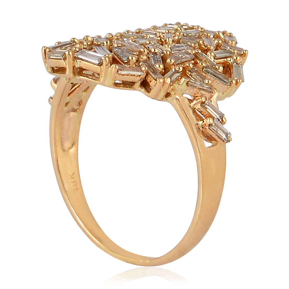 18K Rose Gold Natural Tapered Baguette Diamond Cluster Ring For Women's