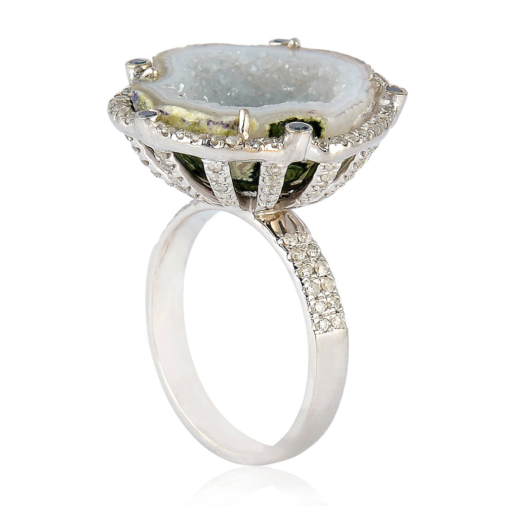 18K White Gold Unshaped Geode Bezel Set Colored Diamond Cocktail Ring For Her