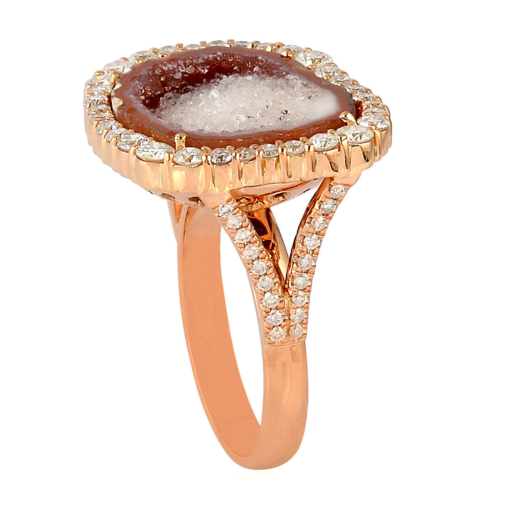 Unshaped Geode Prong Natural Diamond Cocktail Ring In 18K Rose Gold