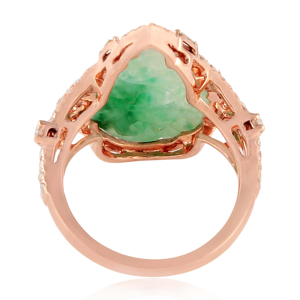 18K Rose Gold Prong Baguette Diamond Carving Jade Drop Ring For Wedding Gifts