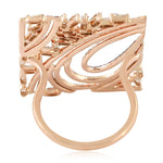 Pink Sapphire Pave Baguette Diamond Geometric Square Ring In 18K Rose Gold