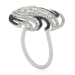 18K White Gold Prong Set Uncut Diamond Pave Blue Sapphire Cocktail Ring For Gifts