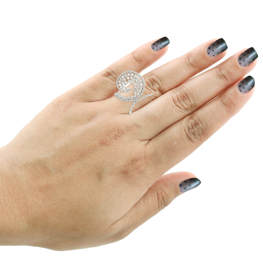 Prong Set Rose Cut Diamond Swank Design Ring In 18K White Gold