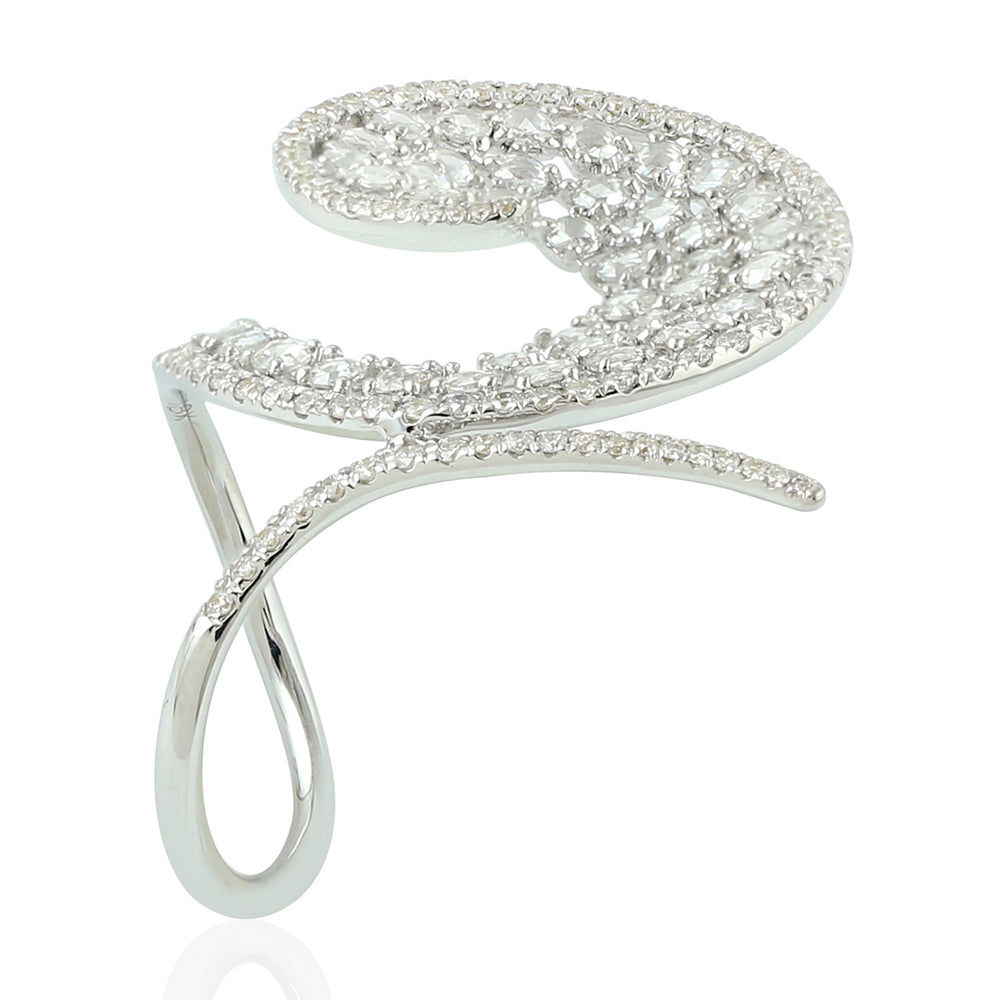 Prong Set Rose Cut Diamond Swank Design Ring In 18K White Gold
