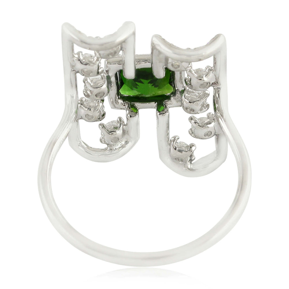 Square Chrome Diopside Prong Uncut Diamond Geometric Ring In White Gold For Her