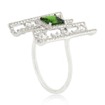 Square Chrome Diopside Prong Uncut Diamond Geometric Ring In White Gold For Her