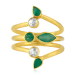 18K Yellow Gold Bezel Set Rose Cut Diamond Between the Finger Ring Natural Emerald Jewelry