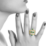 18K Yellow Gold Bezel Set Rose Cut Diamond Between the Finger Ring Natural Emerald Jewelry