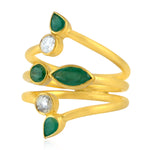 18K Yellow Gold Bezel Set Rose Cut Diamond Between the Finger Ring Natural Emerald Jewelry