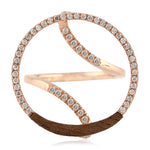 14K Rose Gold Pave Diamond Bezel Set Wood Round Designer Ring For Her