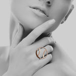 14K Rose Gold Pave Diamond Bezel Set Wood Round Designer Ring For Her