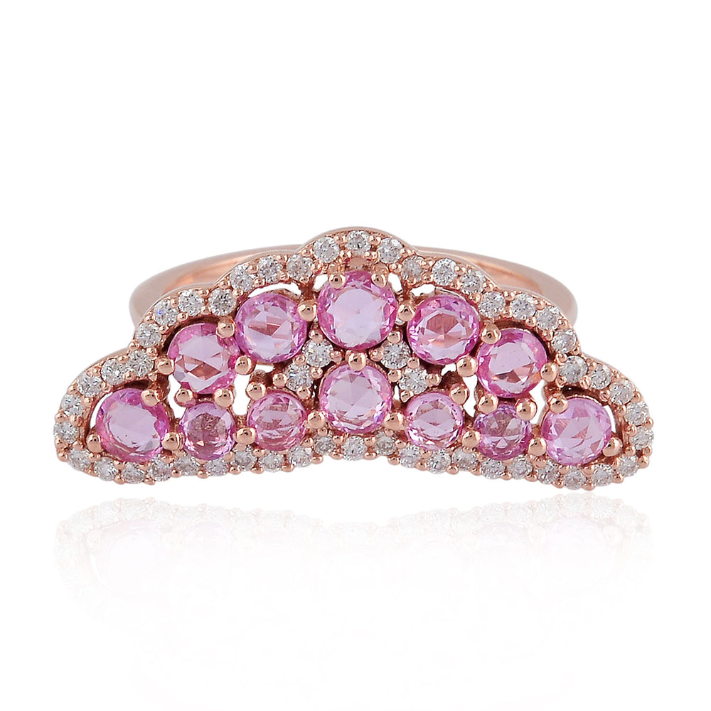 Rose Cut Pink Sapphire Prong Natural Diamond Designer Ring In 18K Rose Gold Jewelry