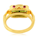 18K Yellow Gold Octagon Peridot August Birthstone Round Ruby Pave Diamond Designer Ring Jewelry