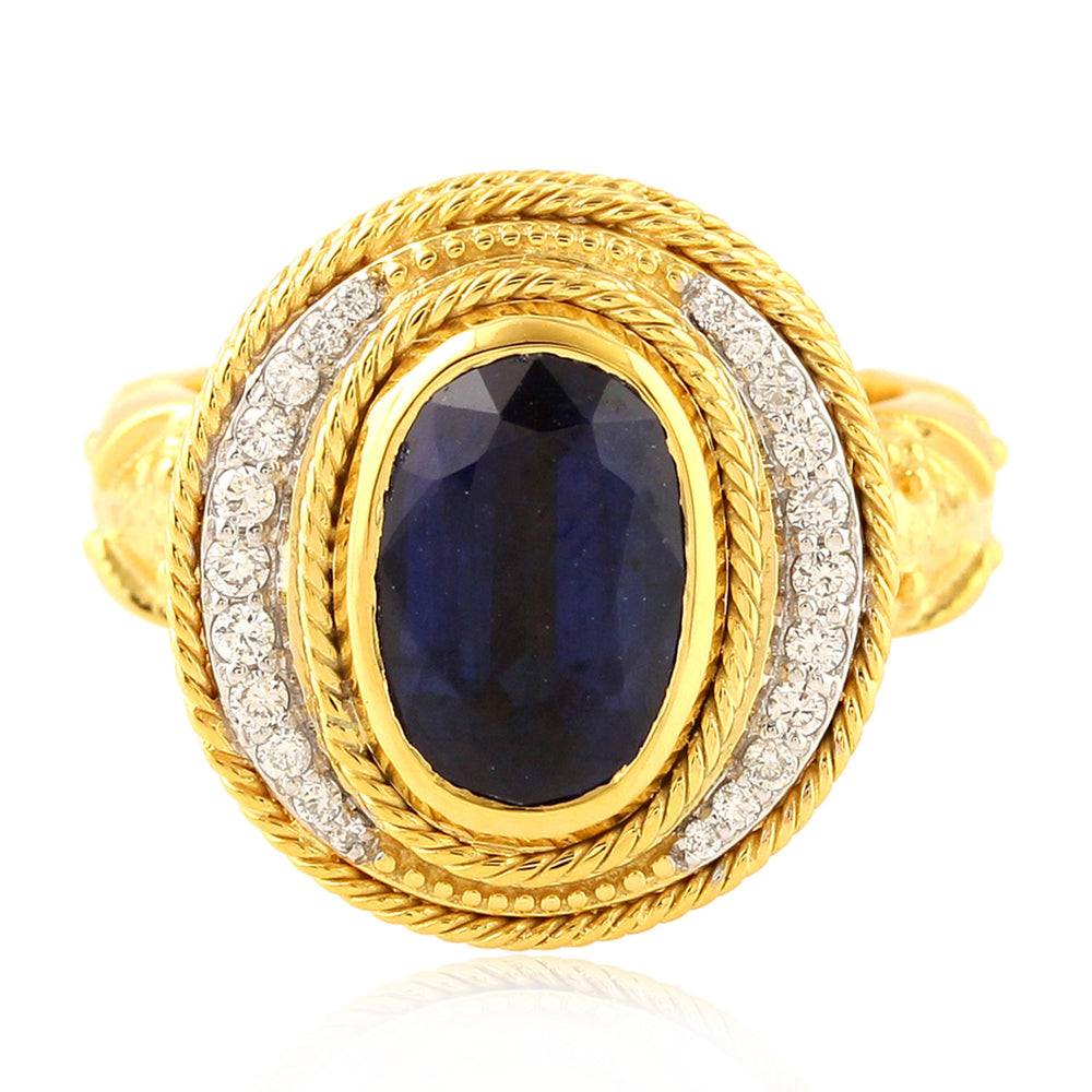 18K Yellow Gold Oval Kyanite Pave Diamond Ethnic Ring Jewelry