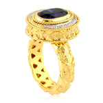 18K Yellow Gold Oval Kyanite Pave Diamond Ethnic Ring Jewelry