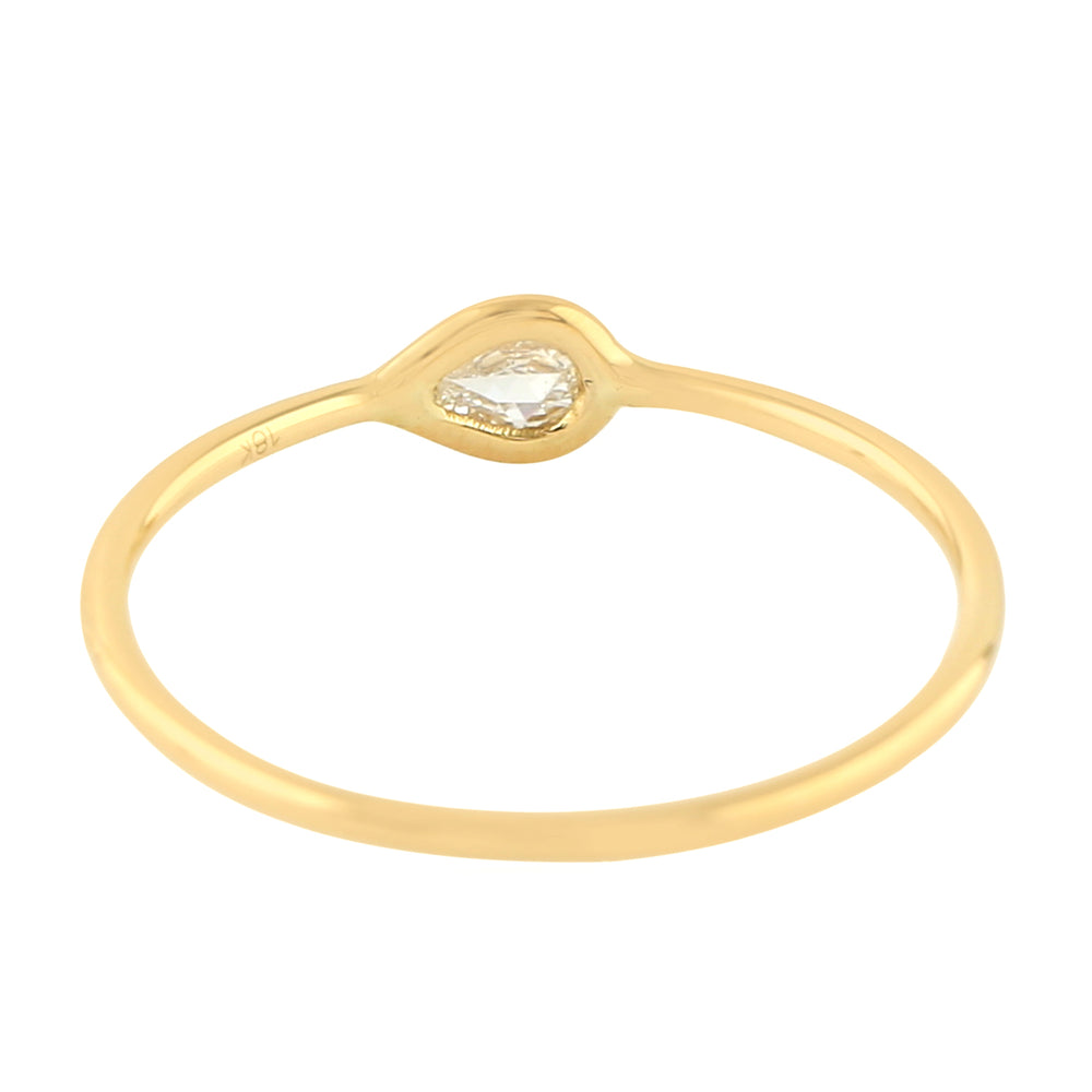 Natural Rose Cut Diamond Bezel Set 18K Yellow Gold Band Ring For Her