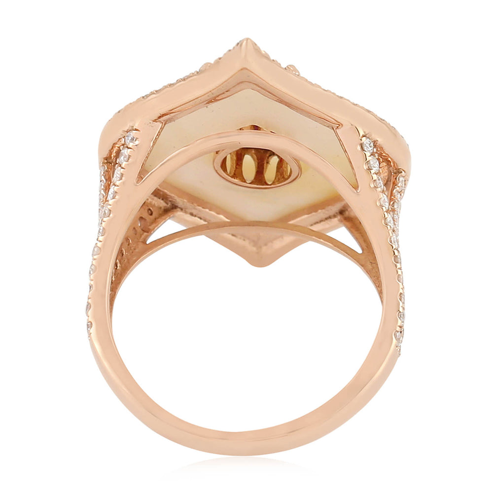 Marquise Cut MOP Pear Cut Ruby Pave Diamond Long Ring In 18K Rose Gold