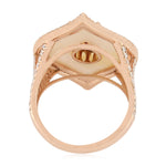 Marquise Cut MOP Pear Cut Ruby Pave Diamond Long Ring In 18K Rose Gold