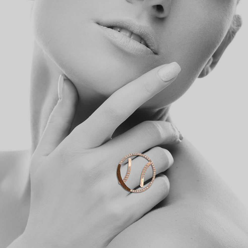 14K Rose Gold Pave Natural Diamond Wood Cocktail Ring For Gifts