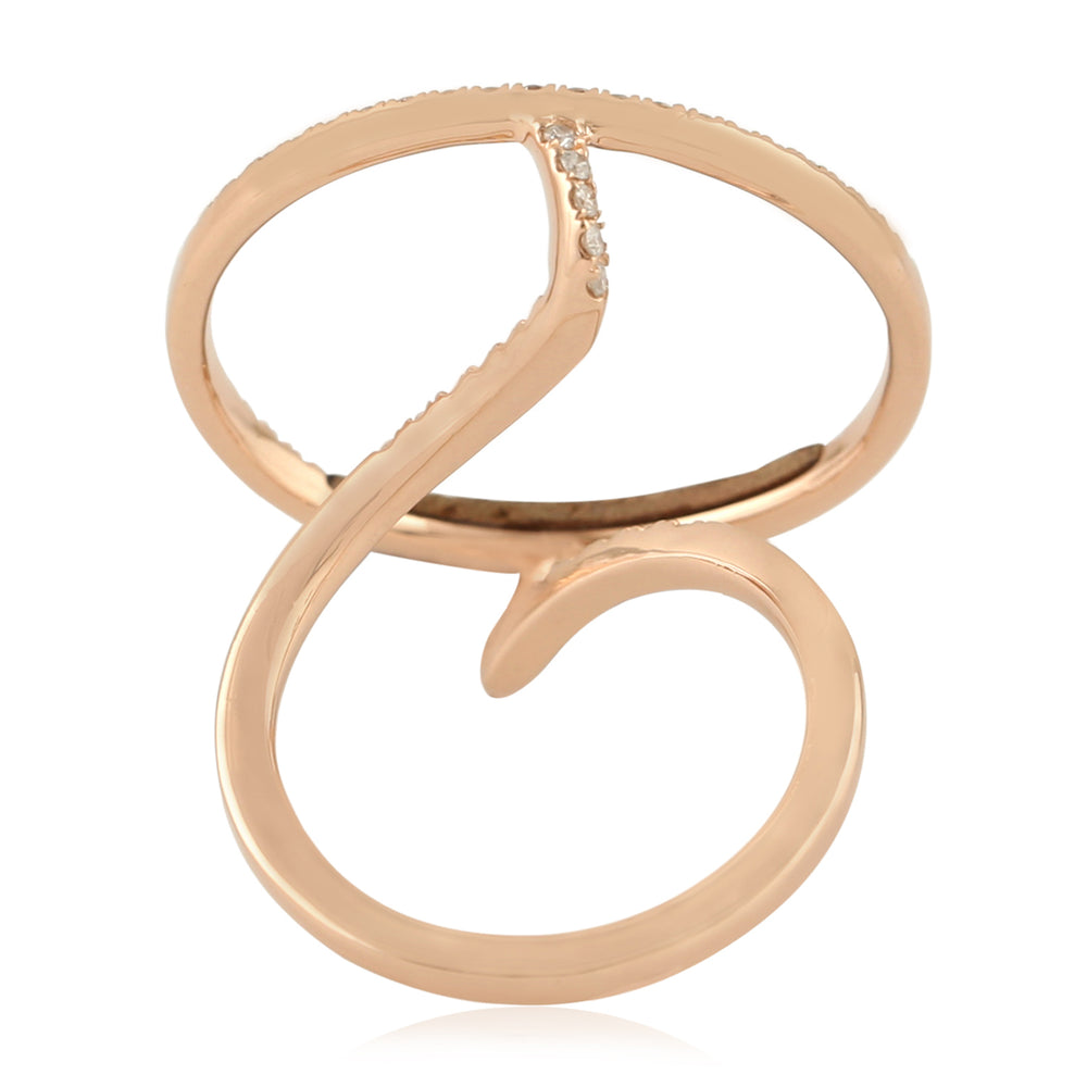 14K Rose Gold Pave Natural Diamond Wood Cocktail Ring For Gifts