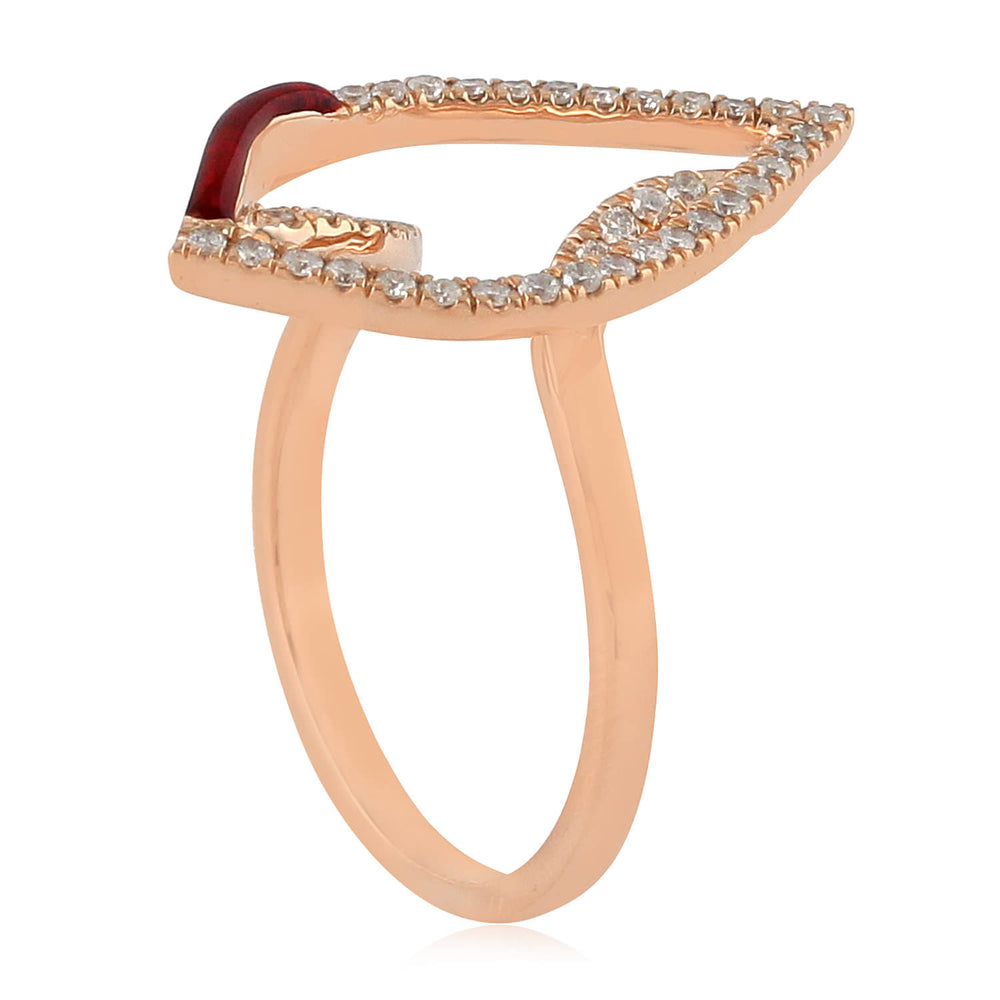 Natural Diamond Pave Enamel Marquise Ring In 14K Rose Gold