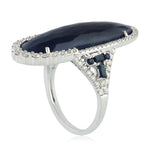 Egg Cut Blue Sapphire September Birthstone Prong Diamond Antique Ring Made In 18K White Gold