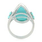 Pear Cut Turquoise Gemstone Pave Diamond Long Ring In 18K White Gold